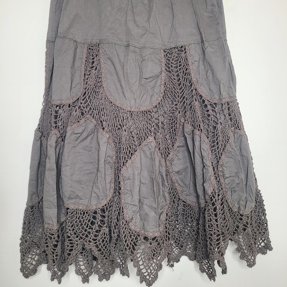 Karen Kane Boho Crochet Patchwork Maxi Skirt Gray Earthy Fairycore Peasant XS - Picture 3 of 6